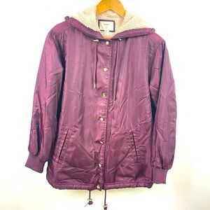 Burgundy Sherpa lined hooded anorak,windbreaker utility Jacket Small For…